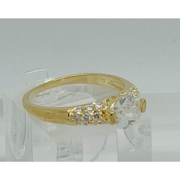 Vintage Gold Plated CZ Simulated Diamond Engagement Wedding Cocktail Ring Size 7 - Picture 5 of 10
